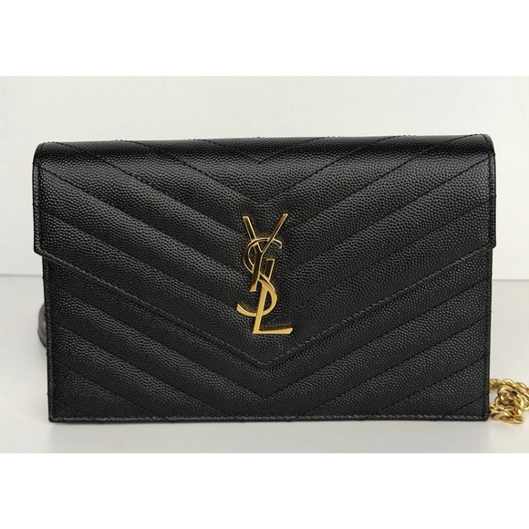 Saint Laurent Monogram Chain Wallet Bag Small Black Chevron Grained Leather - Picture 2 of 16